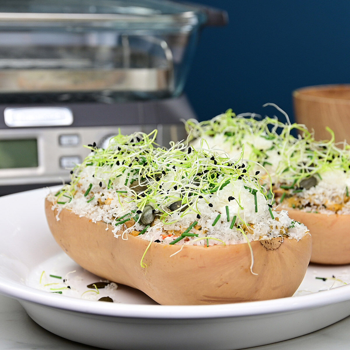 Steamed Stuffed Butternut Squash with Chicken & Vegetables-1