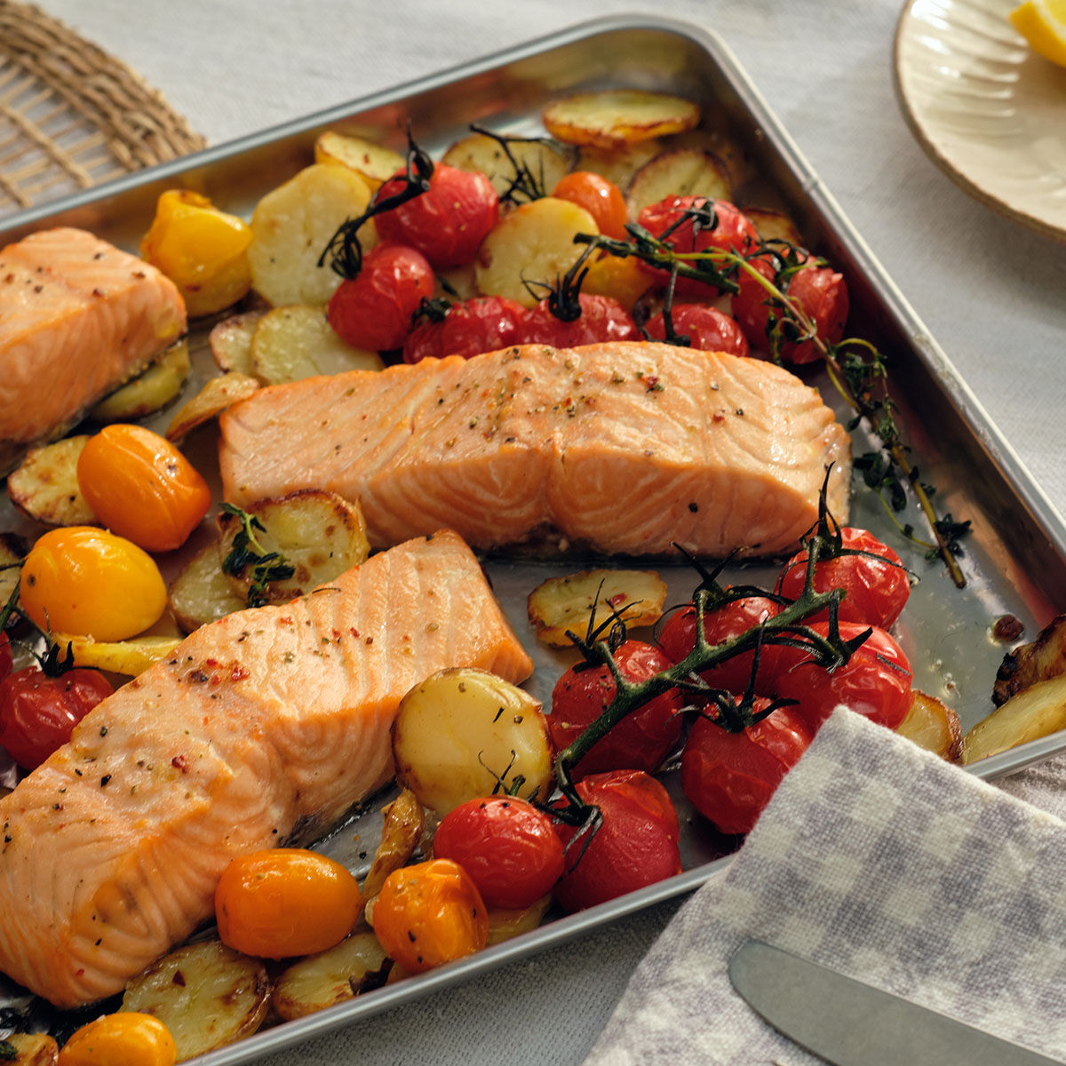 Grilled Salmon with Grilled Tomatoes & Potatoes-1